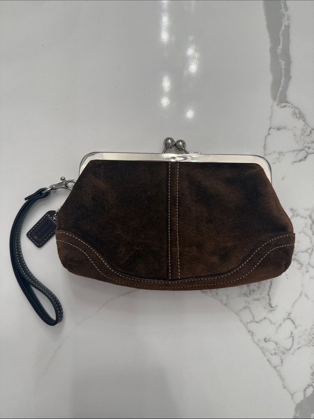 Coach kiss lock Brown Suede Wristlet Clutch